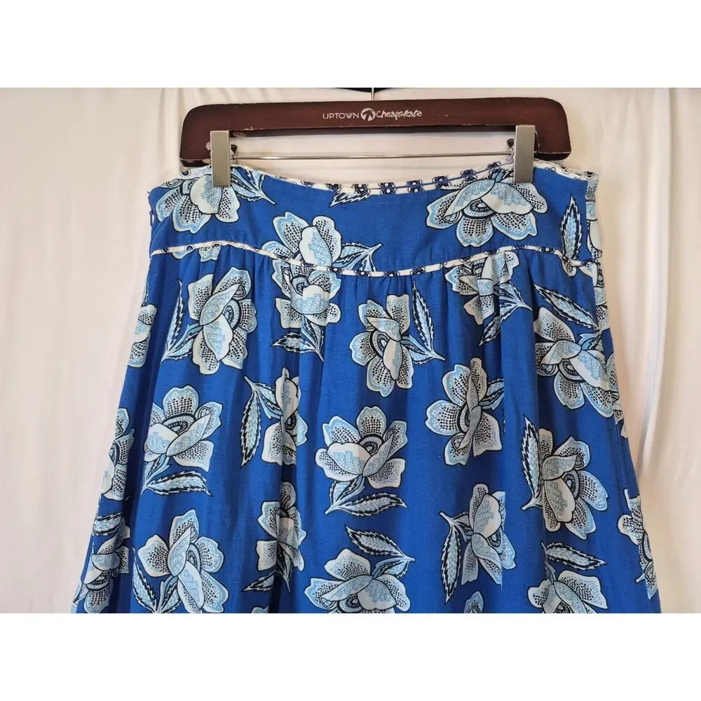 Anthropologie Maeve Alyssa Blue Floral Midi Skirt US 14 - Picture 12 of 13